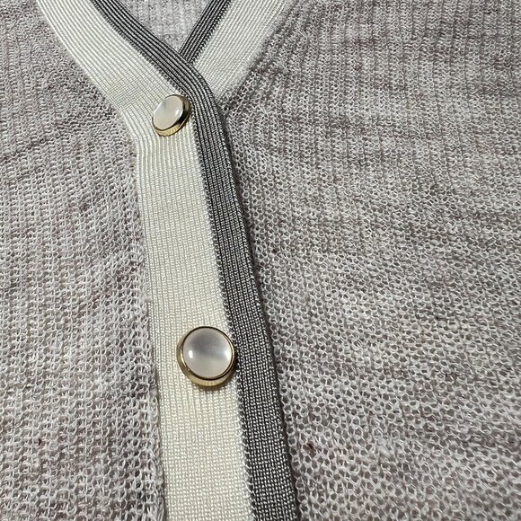 Veronica Beard Mott Linen Cardigan Beige Gray XS Designer Contrast Trim Ribbed - Picture 16 of 16